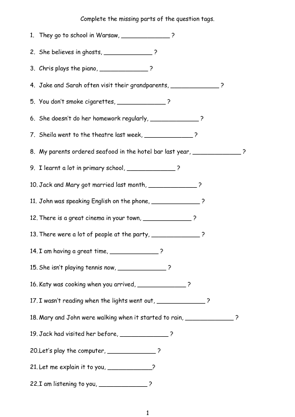 Tag Questions Exercises Upper Intermediate English Reading